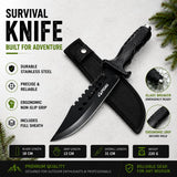 Fixed Blade Knife with Sheath – 420 Stainless Steel Outdoor Camping & Bushcraft Knife – 31cm Fixed Blade for Hiking, Fishing, Survival Gear