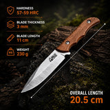 Fixed Blade Camping Knife – Stainless Steel Outdoor Utility Knife with Ergonomic Wooden Handle and Leather Sheath for Camping, Hiking and Bushcraft